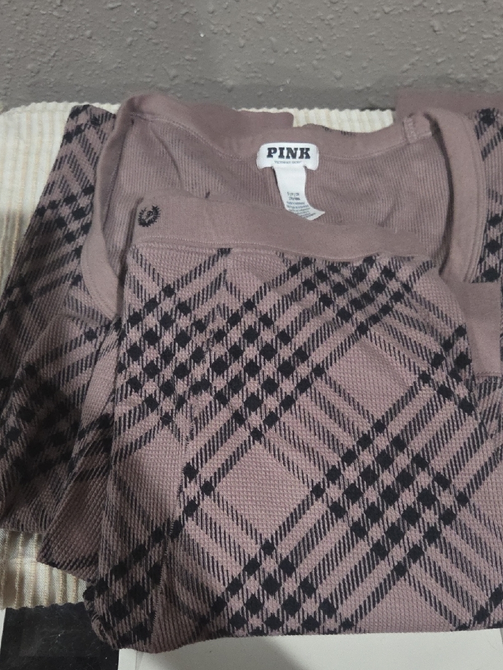 PINK Plaid Knit Sweater - Dusty Mauve & Black